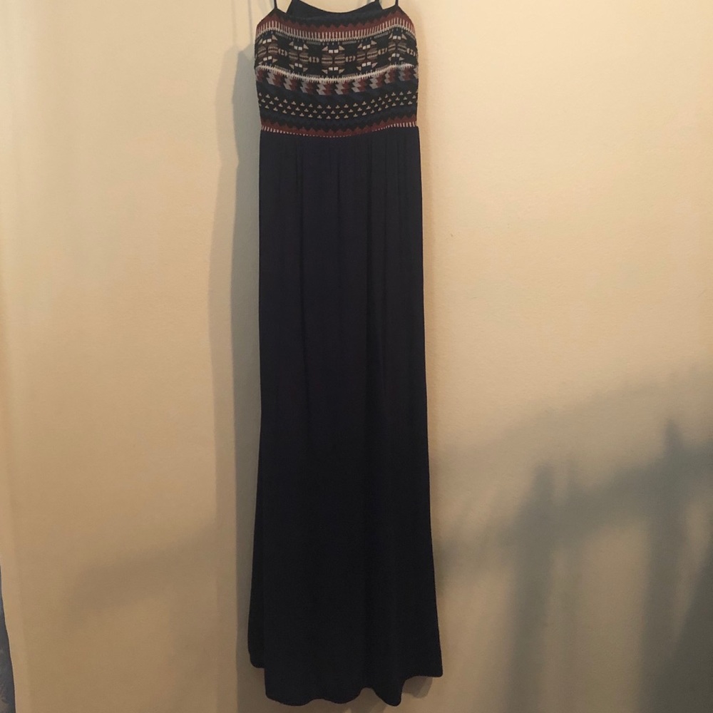 Flying tomato long navy dress Aztec print maxi